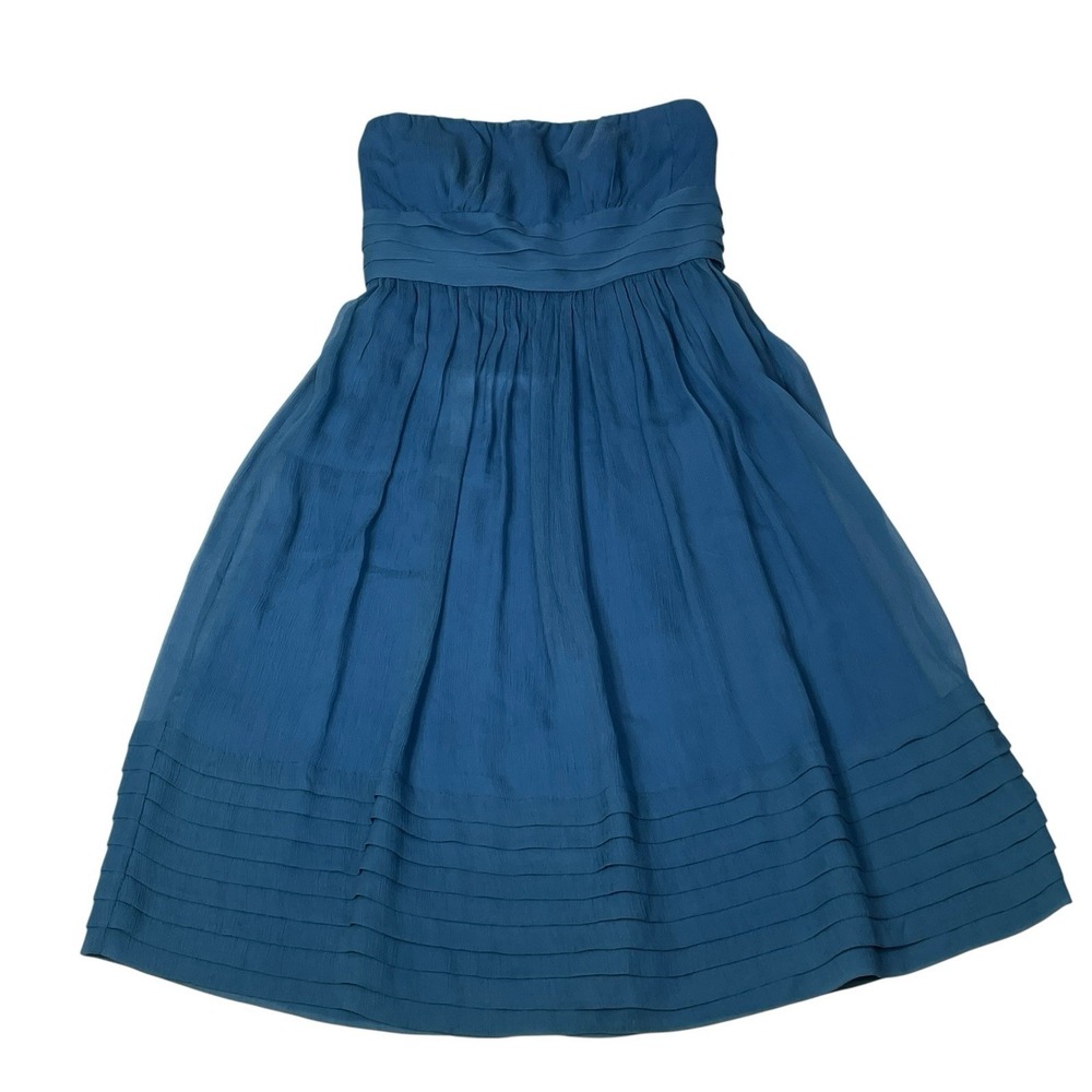 J.Crew Special Occasions Blue 100% Silk Chiffon Strapless Juliet Dress Size 2P